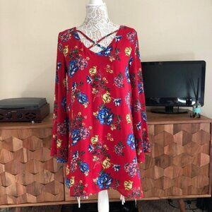 Long sleeve red floral dress